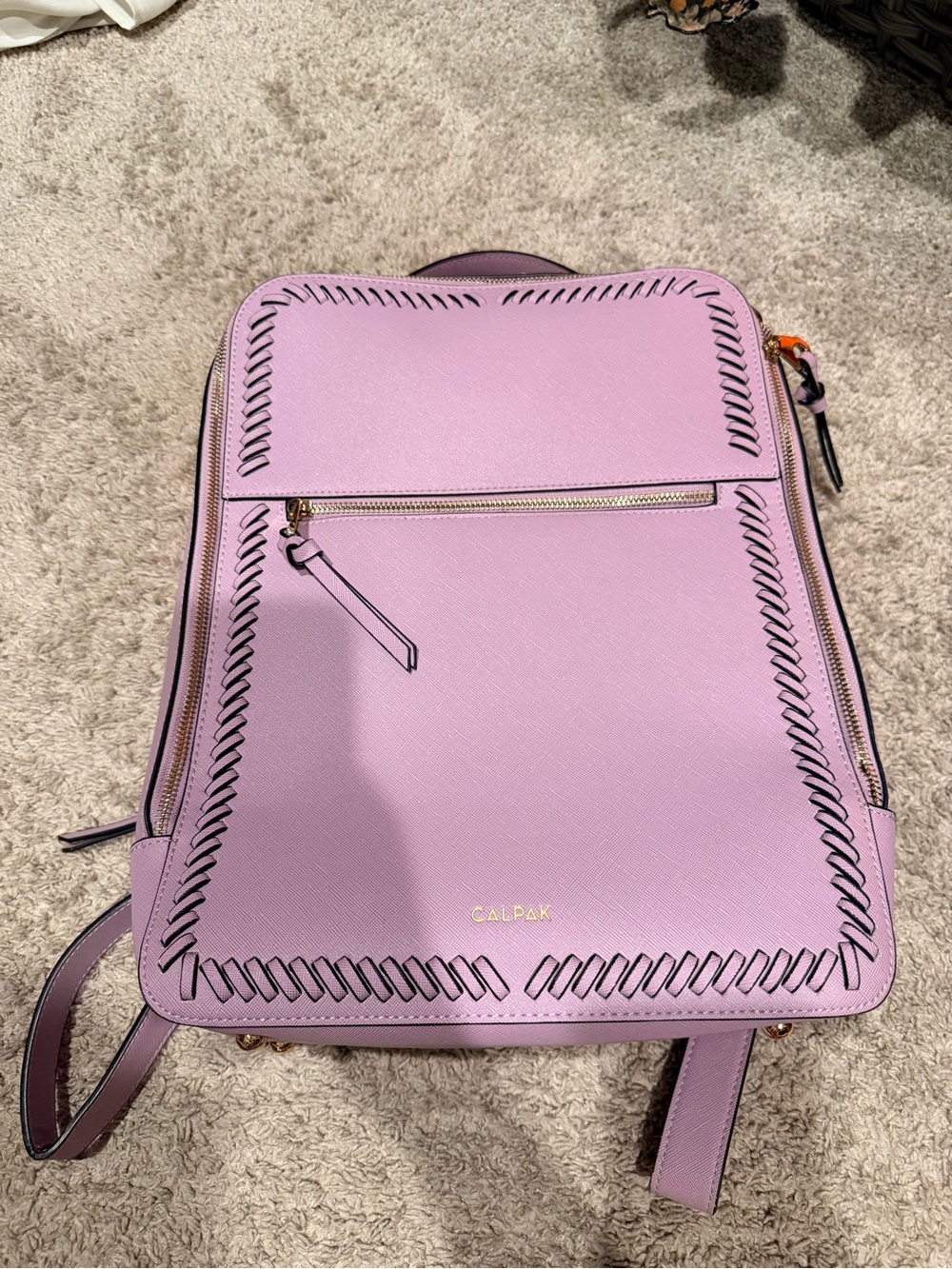 Calpak Lavender Lilac Backpack Tote with Whipstitch Detail